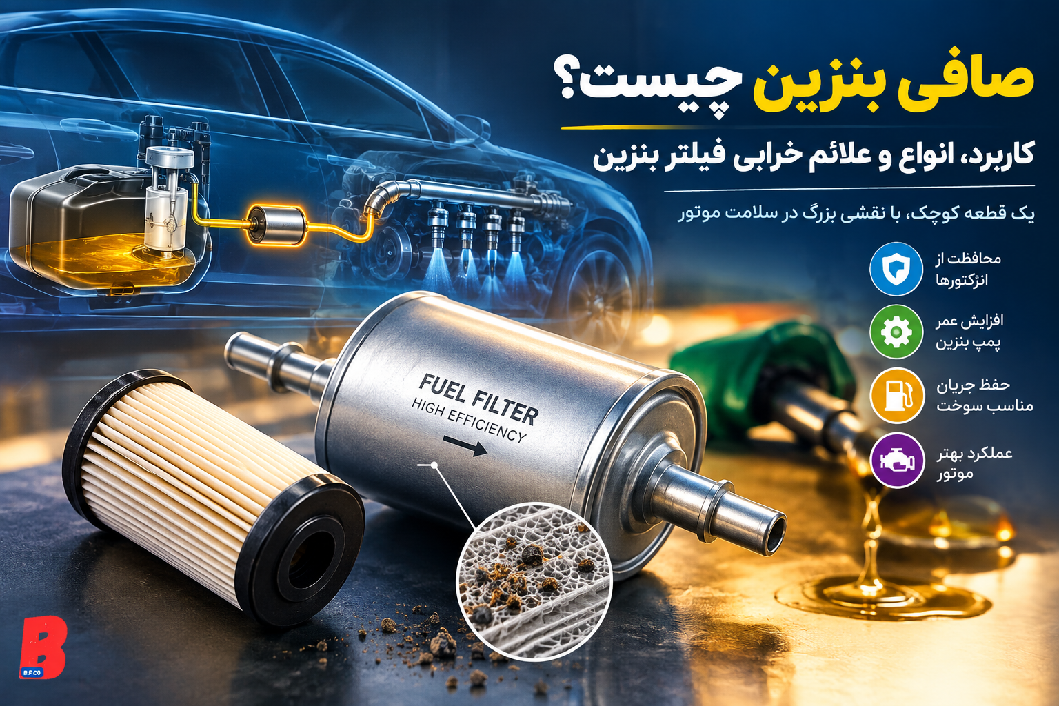 صافی بنزین چیست؟ کاربرد، انواع و علائم خرابی فیلتر بنزین